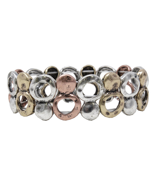Vintage metal multi bubble link stretch bracelet
