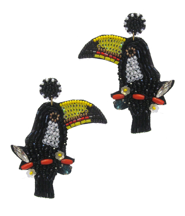 HANDMADE SEEDBEAD TROPICAL BIRD EARRING