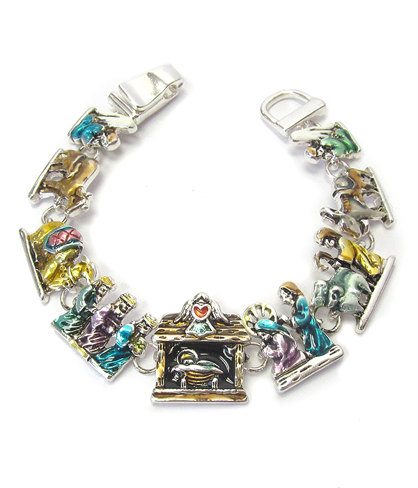Religious theme epoxy magnetic bracelet - jesus born christmas