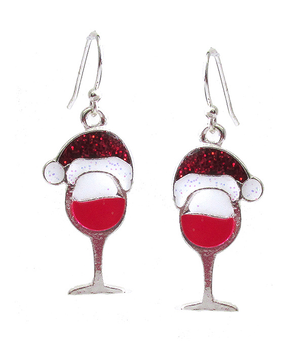 CHRISTMAS THEME EPOXY SANTA HAT AND COCKTAIL EARRING