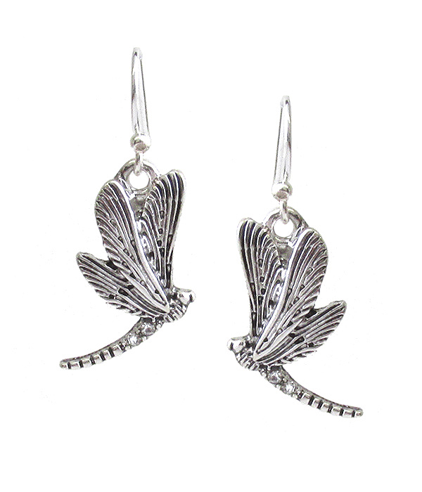 TEXTURED METAL DRAGONFLY EARRING