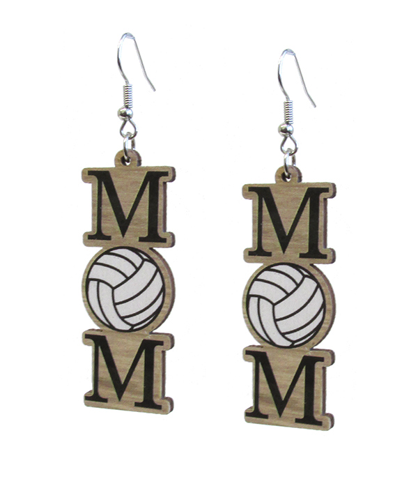 SPORT THEME WOODEN EARRING - VOLLEYBALL MOM