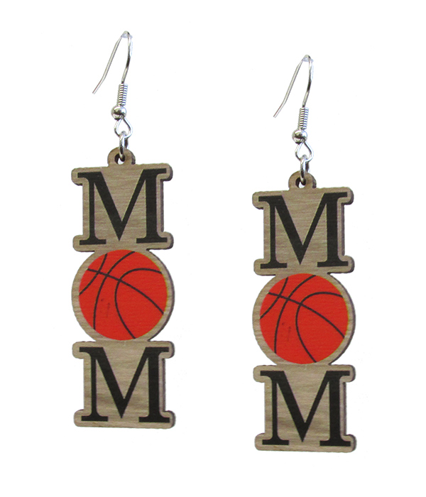 SPORT THEME WOODEN EARRING - BASKETBALL MOM