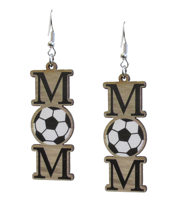 Sport theme wooden earring - soccer mom