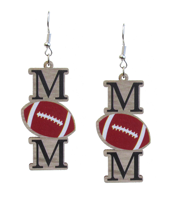 SPORT THEME WOODEN EARRING - FOOTBALL MOM