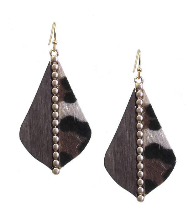 Leopard fur and wood mix earring