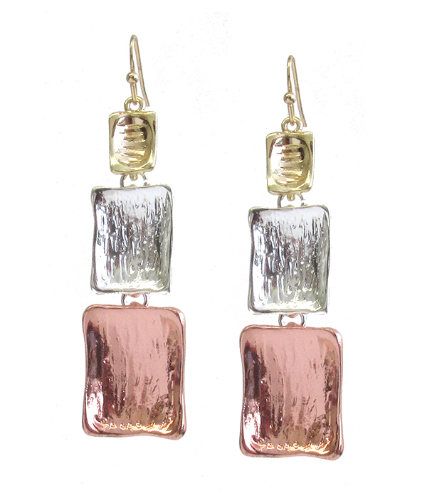 HAMMERED TRIPLE BAR LINK DROP EARRING