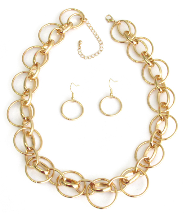 CHUNKY RING AND CHAIN MIX NECKLACE EARRING SET