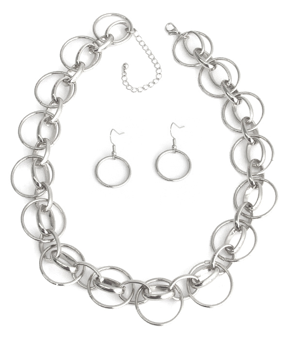 CHUNKY RING AND CHAIN MIX NECKLACE EARRING SET