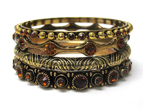 Crystal deco mixed metal bangle set of 4