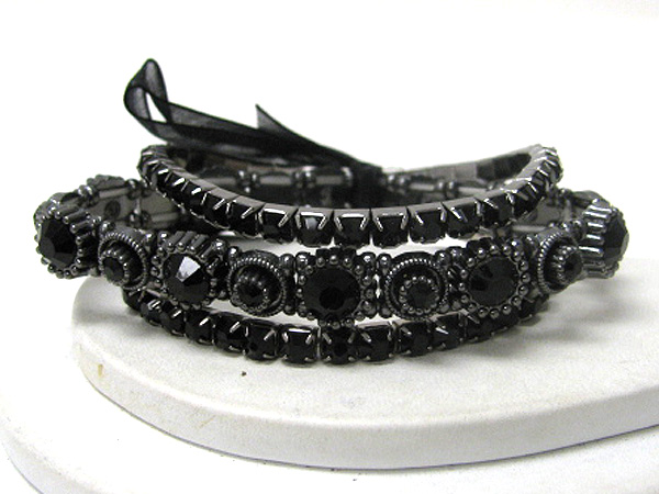 Multi row crystal and rhinestone mix stretch bracelet