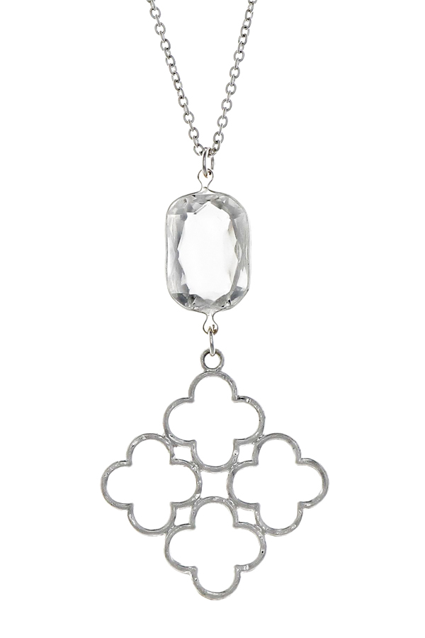 Facet stone and multi clover pendant long necklace