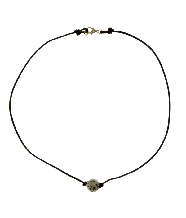 HAND KNOTTED LEATHER AND GENUINE STONE CHOKER NECKLACE