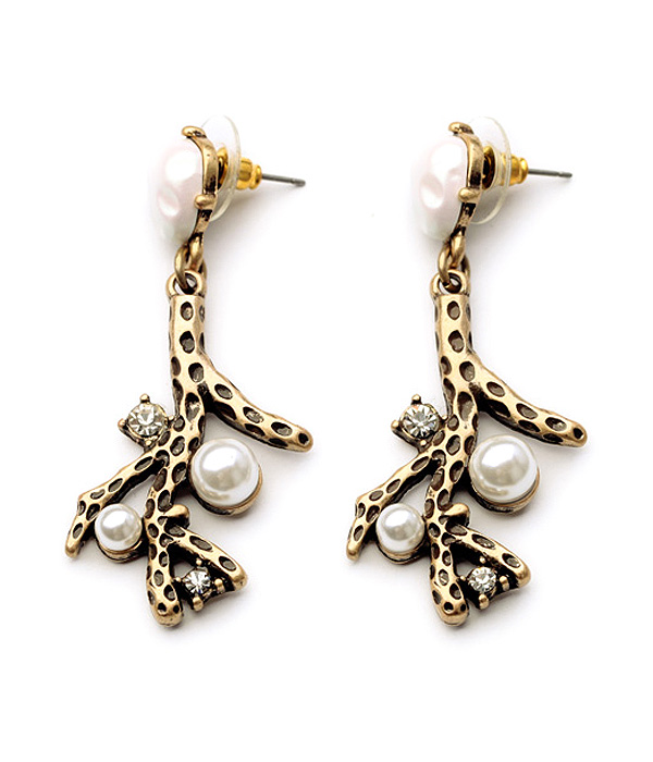 Boutique style vintage crystal and pearl branch drop earring