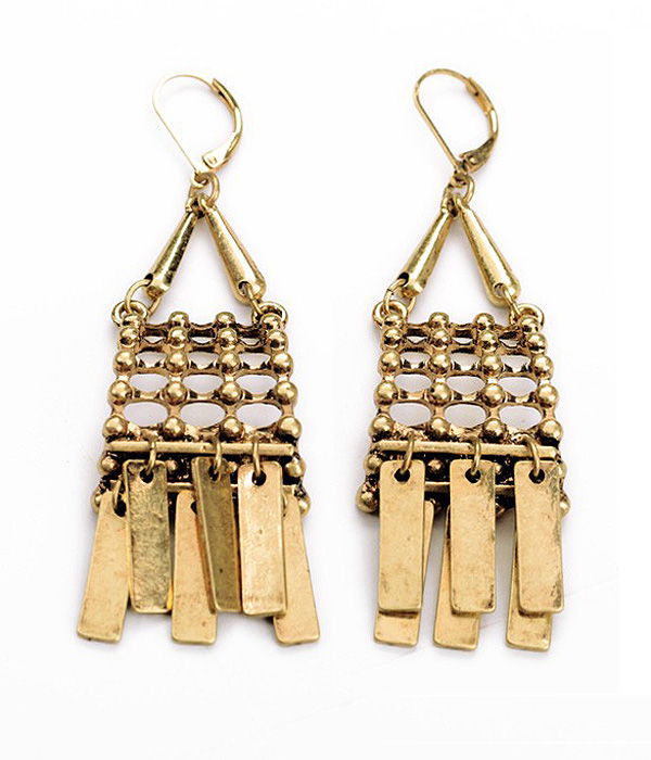 Boutique style vintage multi metal bar drop earring