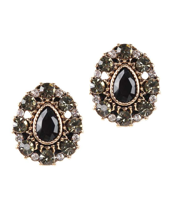 Facet glass and crystal teardrop stud earring