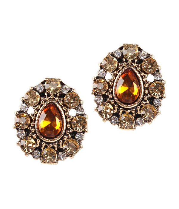 Facet glass and crystal teardrop stud earring