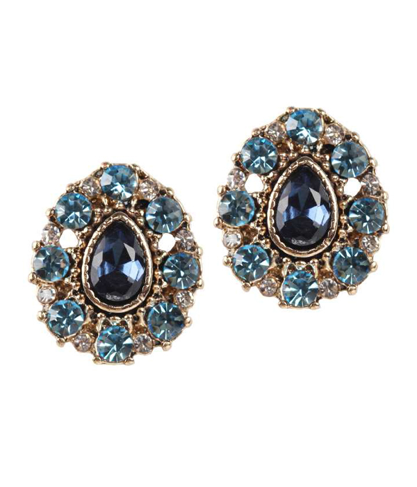 Facet glass and crystal teardrop stud earring