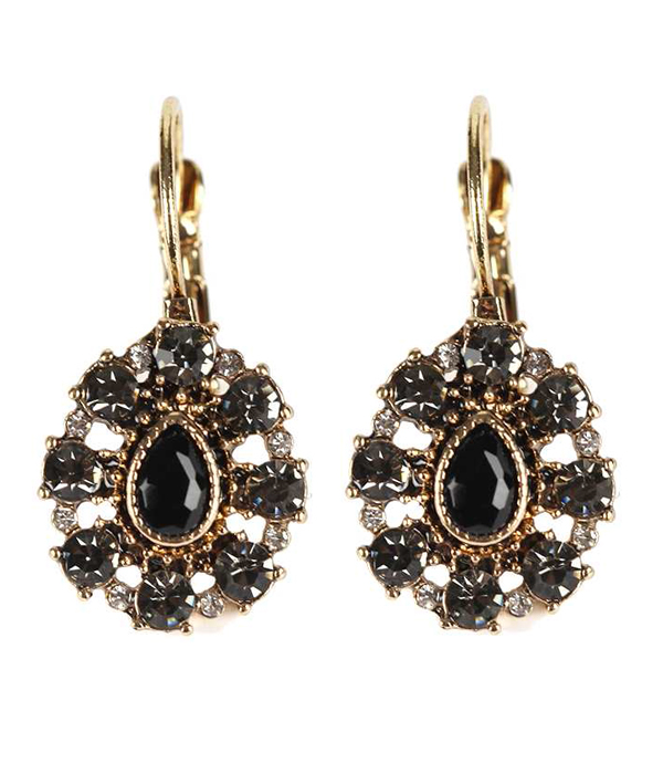 Facet glass and crystal teardrop french clip earring