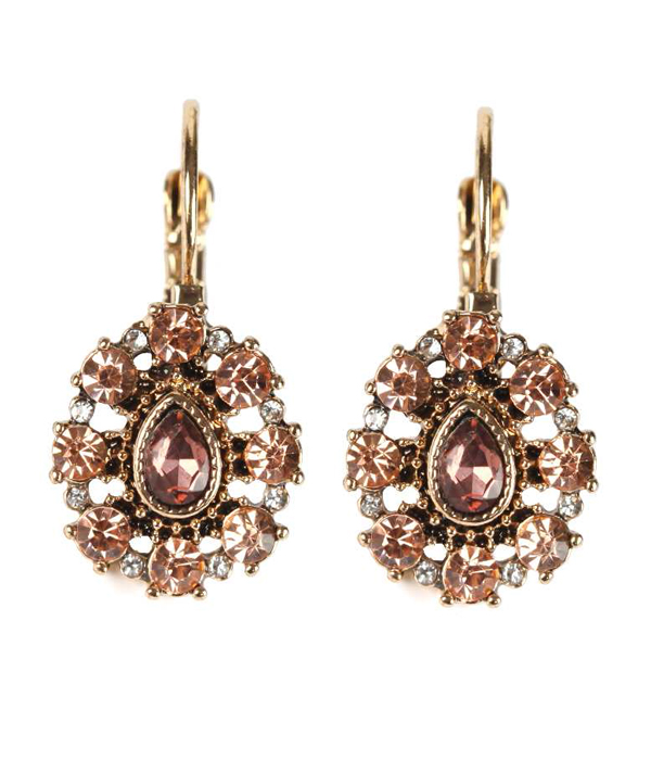 Facet glass and crystal teardrop french clip earring