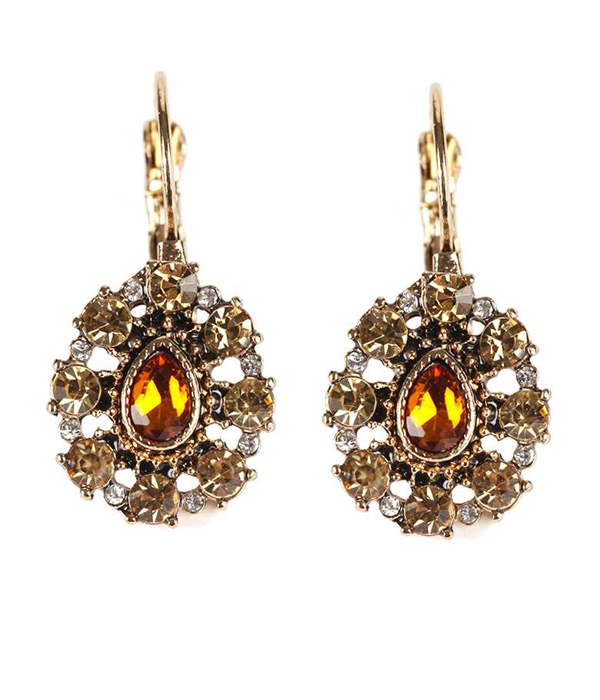 Facet glass and crystal teardrop french clip earring