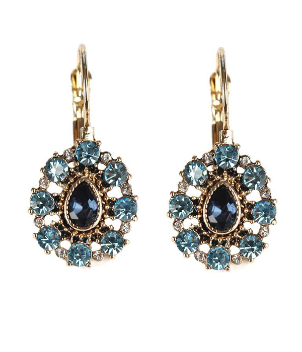 Facet glass and crystal teardrop french clip earring