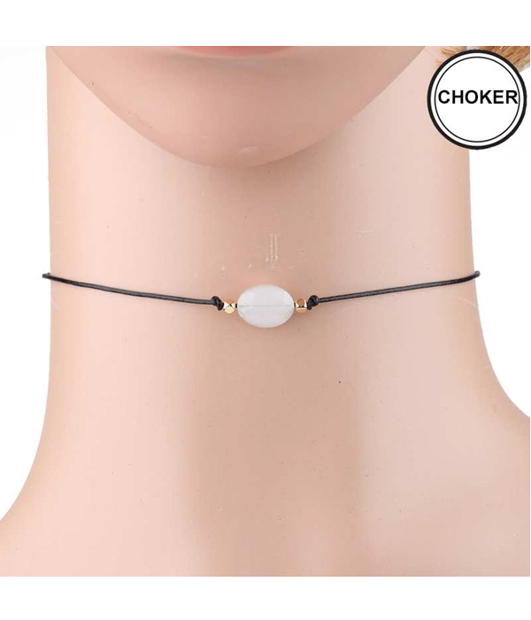 GLASS BEAD LEATHERETTE CORD CHOKER NECKLACE