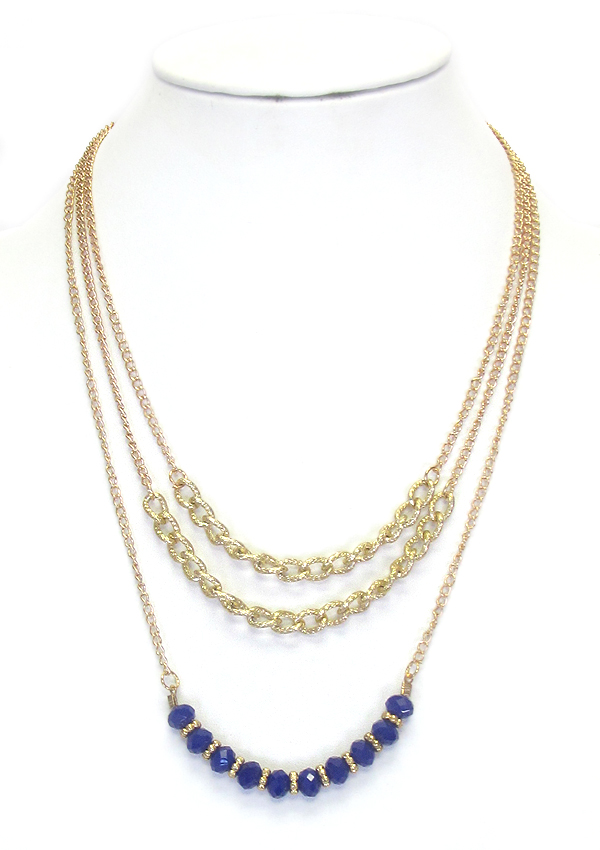Facet stone and chain drop 3 layer necklace