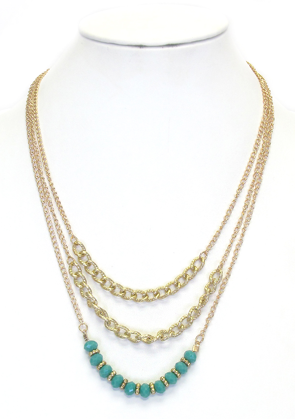 Facet stone and chain drop 3 layer necklace