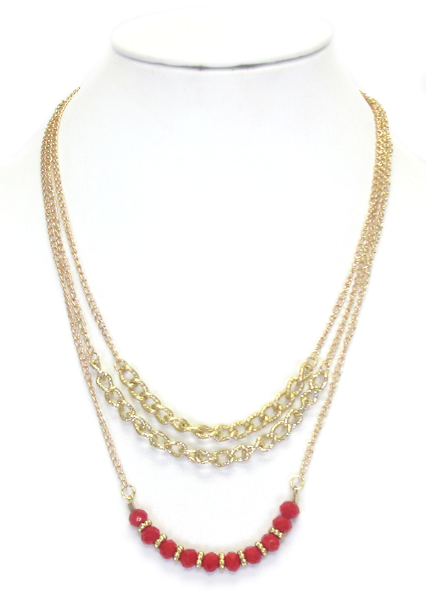 Facet stone and chain drop 3 layer necklace