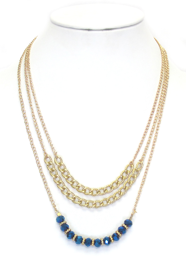 Facet stone and chain drop 3 layer necklace