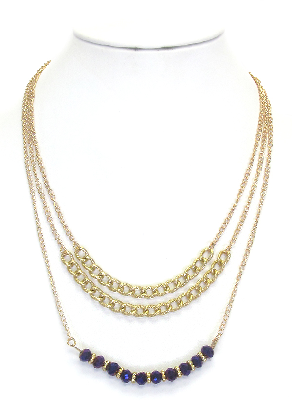 Facet stone and chain drop 3 layer necklace