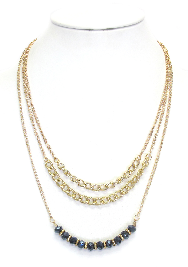 Facet stone and chain drop 3 layer necklace