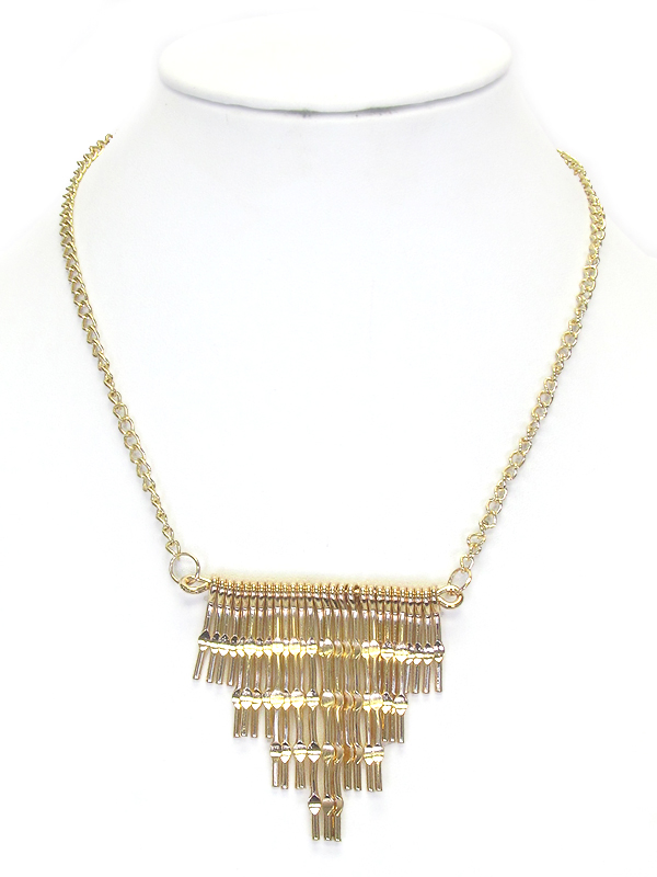 Multi metal stick link bib style necklace