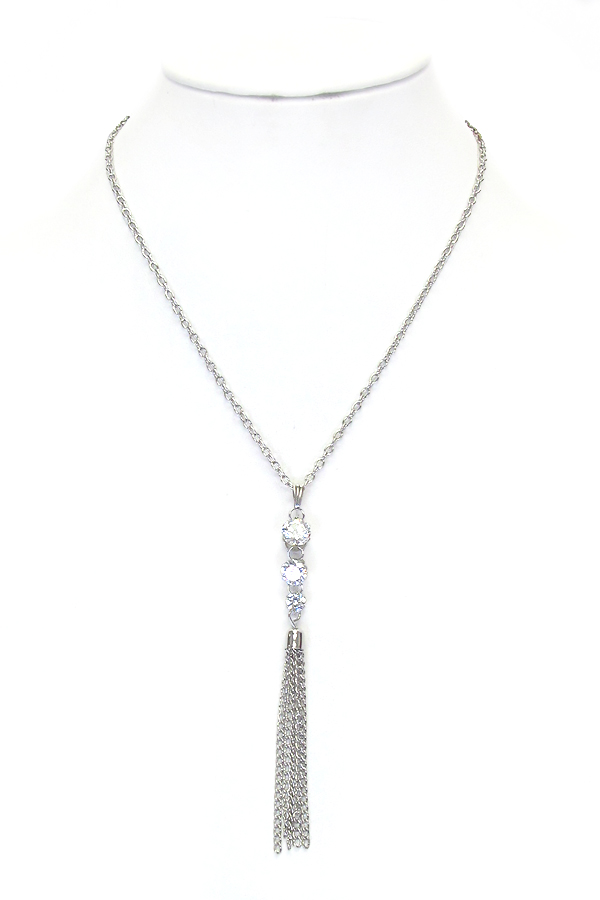 Crystal and fine chain tassel drop y shape necklace