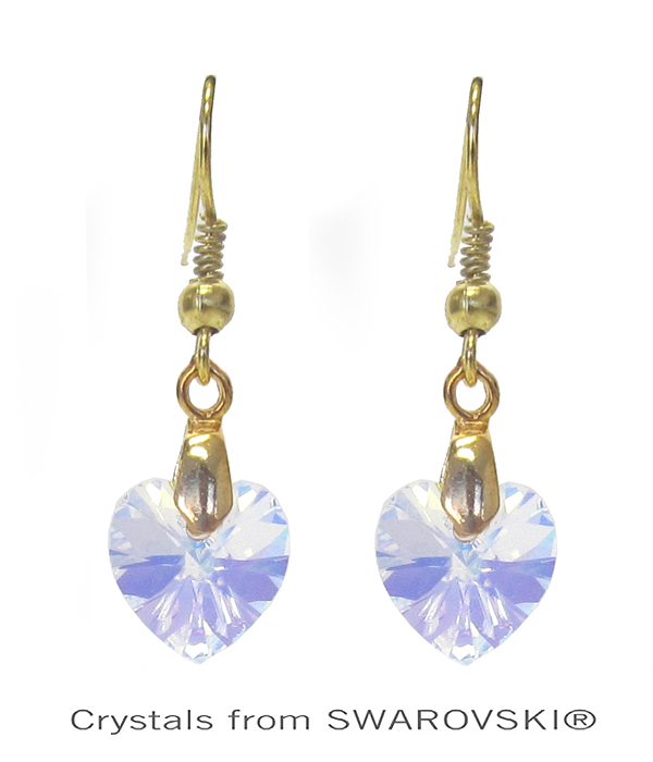 Genuine swarovski crystal semplice heart earring - handcrafted in the usa