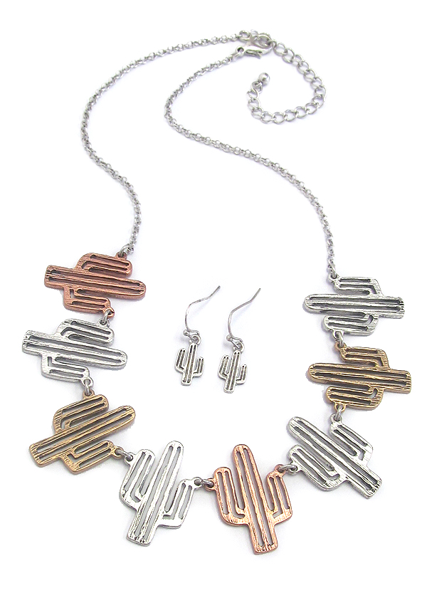 Multi filigree cactus link necklace set