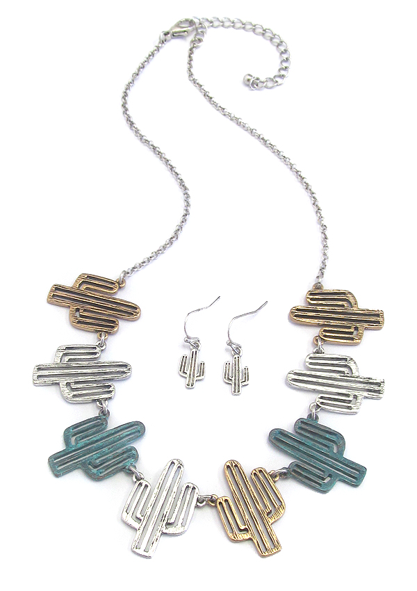 Multi filigree cactus link necklace set