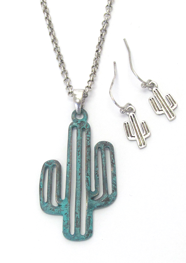 Patina cactus necklace set