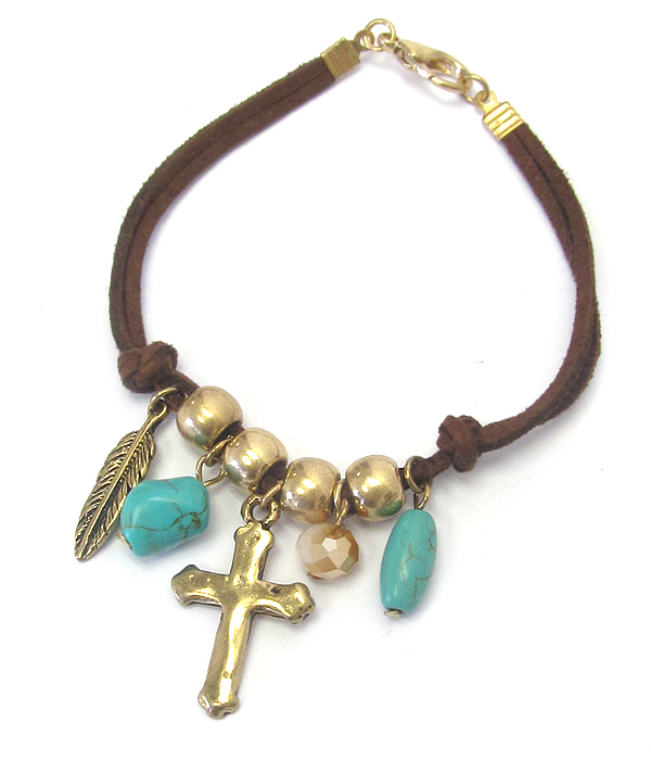 HAMMERED CROSS LEATHERETTE BRACELET