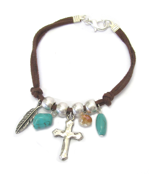 HAMMERED CROSS LEATHERETTE BRACELET