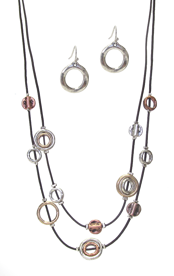 DOUBLE LAYER MULTI RING MIX CORD NECKLACE SET