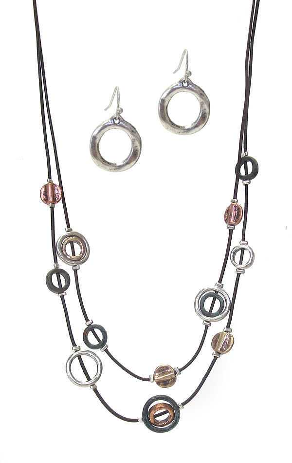 DOUBLE LAYER MULTI RING MIX CORD NECKLACE SET