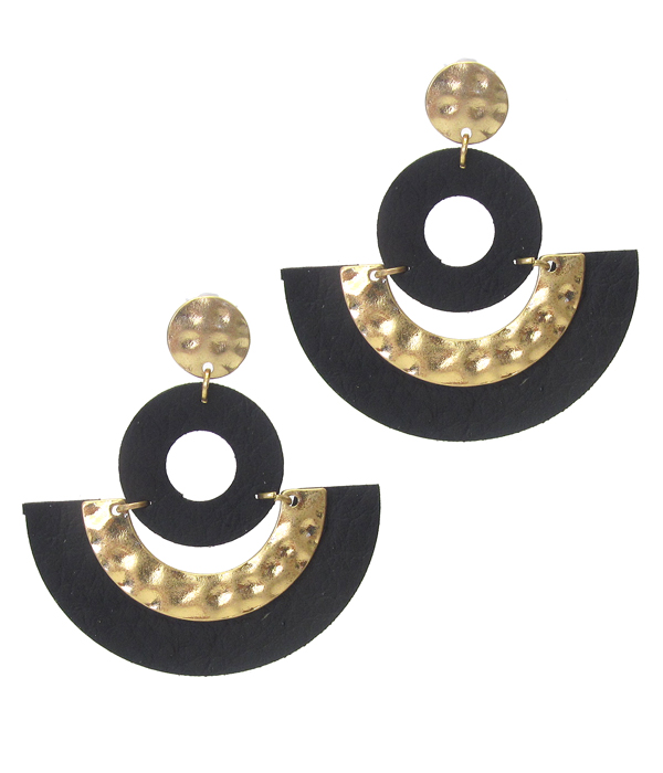 Hammered metal and leather earring