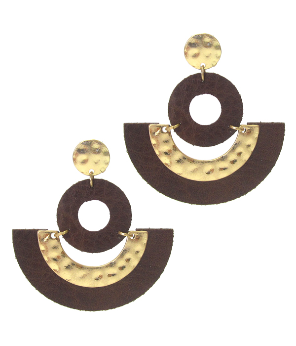 HAMMERED METAL AND LEATHER EARRING