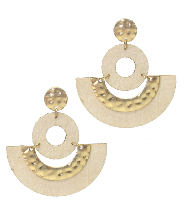 Hammered metal and leather earring