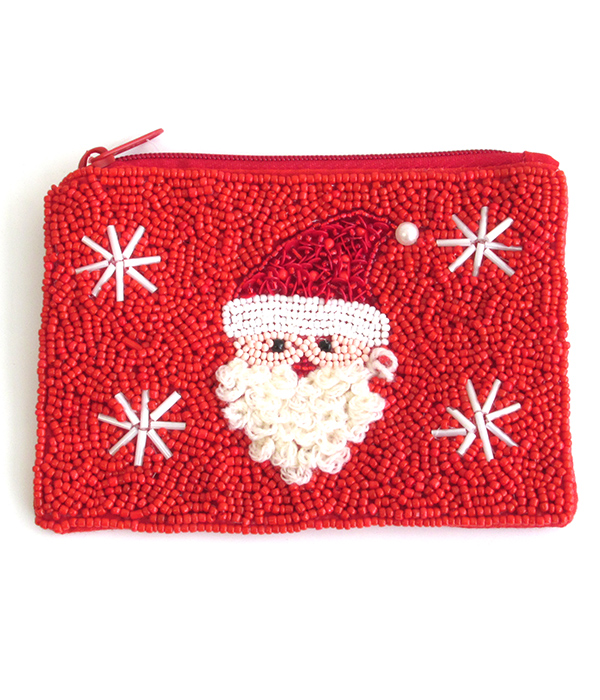 CHRISTMAS THEME MULTI SEEDBEAD HANDMADE WALLET - SANTA