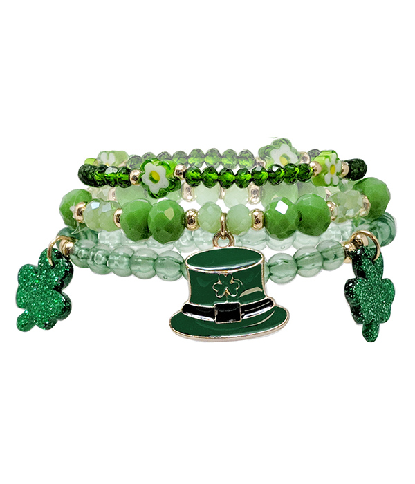 ST PATRICS DAY THEME SHAMROCK CHARM MULTI STRETCH BRACELET SET