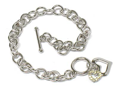 Crystal deco  dual heart charm toggle bracelet