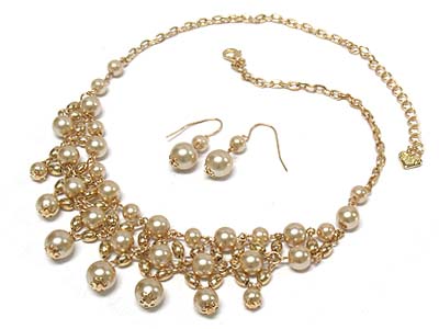 Boutique style glamour pearl beads necklace and earring set 